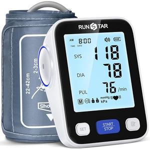 RunStar Upper Arm Blood Pressure Monitor with Wide Range Cuff (8.6'' -16.5'') for Home Use FSA&HSA Eligible, Automatic Digital BP Machine with Storage Bag, 2x99 Reading Memory