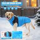 Dog's Winter Jacket Harness Integrated Dog Coat for Winter, Snowproof and Waterproof, Fleece-Lined Turtleneck, Reflective Dot Design Blue, Large