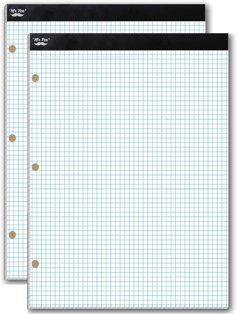 Mr. Pen- Graph Paper, 2 Pack of 55 Sheets, 8.5"x11", 4x4 (4 Squares Per Inch), 3-Hole Punched, Graphing Paper, Grid Paper Pad, Math Graph Paper Pad, Drafting Paper, Computation Pads, Square Paper