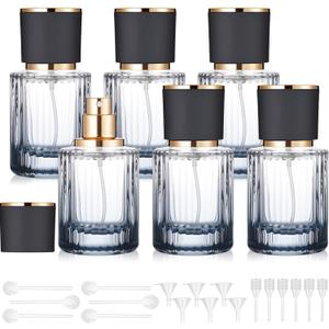 6 Pcs 30 ml Perfume Cologne Bottles Empty Refillable Travel Glass Chic Empty Perfume Spray Bottles Decorative Set for Men Women Portable Dispenser Fragrance Container Set (Black)