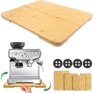 Appliance Slider 360 Rolling Tray for Coffee Maker Bamboo Coffee Pot Slider Tray for Countertop Rotation Sliding Tray with Wheels, Appliances Mat Easily from Under The Cabinet Natural(15.7"13")