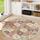 Lahome Moroccan Trellis Washable Round Rugs, Non-Slip Soft Round Rug 4ft Ultra-Thin, Small Vintage Circle Carpet for Entryway Kitchen Bedroom Nursery Bathroom Elise, Orange/Terracotta