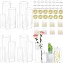 UDU 16 Set Glass Cylinder Vases for Centerpieces with 80000 Clear Beads 24 White Floating Candles 12 Pearl String Center Pieces Decoration for Table Table Wedding Party Home