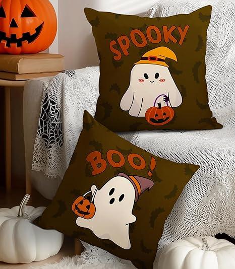 Halloween Pillow Covers 18x18 Set of 2 Throw Pillow Cases Soft Cushion Case Pillowcase for Chair Sofa Bedroom Living Room Home Decor, Spooky