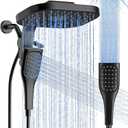 Veken Rain Shower Head with Handheld. High Pressure Multi-Function Rainfall Showerhead Combo with Handheld Spray with Hose, Detachable Dual Shower Heads Built-in Magnetic Docking and Power Jets, Black