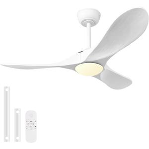 42" Solid Wood Ceiling Fan with Lights,Quiet Operation and High Airflow, 3 CCT Dimmable,Outdoor Ceiling Fan for Living Room,Bedroom(Whtie+White)