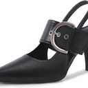Coutgo Womens Slingback Pumps Closed Pointed Toe High Heels Belt Buckle Strap Dressy Work Shoes (8, Black)
