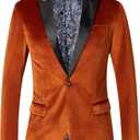 THWEI Mens Velvet Blazer Slim Fit Suit Jacket One Button Tuxedo Blazer Wedding Prom Dinner M, Gold