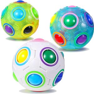3 Pieces Magic Puzzle Rainbow Ball 3 Colors Fidget Puzzle Ball Match Cube Brain Teasers Games Fidget Stress Toy Christmas Stocking Stuffers for Kids Teen Adults