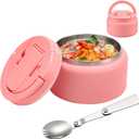 13.5oz Soup Thermo for Hot Food Kids Insulated Vacuum Food Jar with Buckle Lid, Wide Mouth Leakproof Stainless Steel Lunch Container with Spoon-Pink
