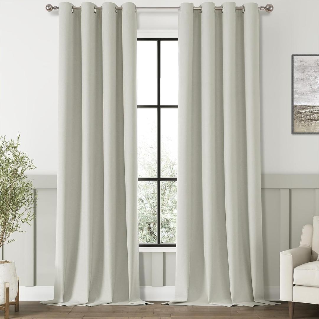 ChrisDowa 100% Blackout Greyish Beige Solid Curtains 108 Inches Long 2 Panels for Bedroom Living Room, Farmhouse Room Darkening Thermal Insulated Soundproof Grommet Top Window Treatment Drapes,52x108