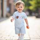 Baseball Toddler Baby Boy Girl Clothes Striped Short Sleeve T-shirt Tops Elastic Waist Shorts Set 2Pcs Summer Outfit (Blue, 2-3T)