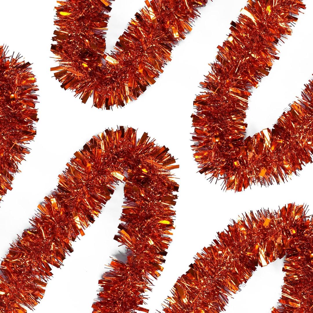 50 FT Orange Tinsel Garland Christmas Tinsel Garland Xmas Tree Decorations Metallic Tinsel Twist Garland for Christmas Tree New Year Holiday Birthday Party Decorations (3.54" x 50', Orange)