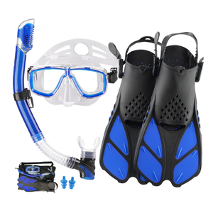 Snorkeling Gear for Adults with Fins Scuba Diving Gear Adult Professional Travel Snorkel Sets with Flippers,Anti-Fog Anti-Leak Diving Mask (US Men 4-8.5 | US Lady 6-9.5, Blue)