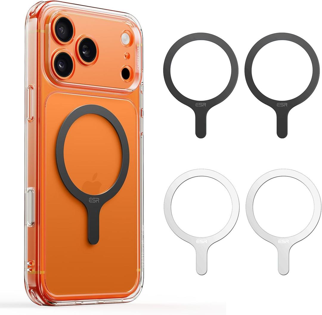 ESR for MagSafe Sticker, MagSafe Ring, 4 Pack Metal Ring for Phone Case, Universal Wireless Charger Conversion Kit for iPhone 17/16/16e/15/14/13/12/11, Samsung, Google, Black and White