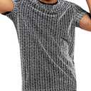 WDIRARA Men's Metallic Rave Shirt Short Sleeve Crewneck Pullover Party T Shirt Top Size L