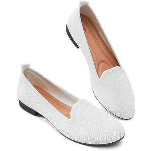BABUDOG Women's Sparkly Flats Shoes Shiny Mesh Loafers Shoes Soft Memory Foam Flats(Sparkly White.US10)