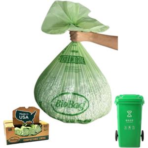 BioBag (USA) The Original Compostable Bag, 39 Gallon, 120 Count, 100% Certified Compostable Trash Bag Liners for Food Waste, Extra Strong and Durable, Trash Bag (Green)
