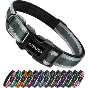 2 x Kazazoo Reflective Dog Collar with Soft Padding Dog Collar for Medium & Small Dogs, No Pull, Heavy Duty, Adjustable Nylon Collar with Quick-Release Buckle, Walking Training-Grey-S
