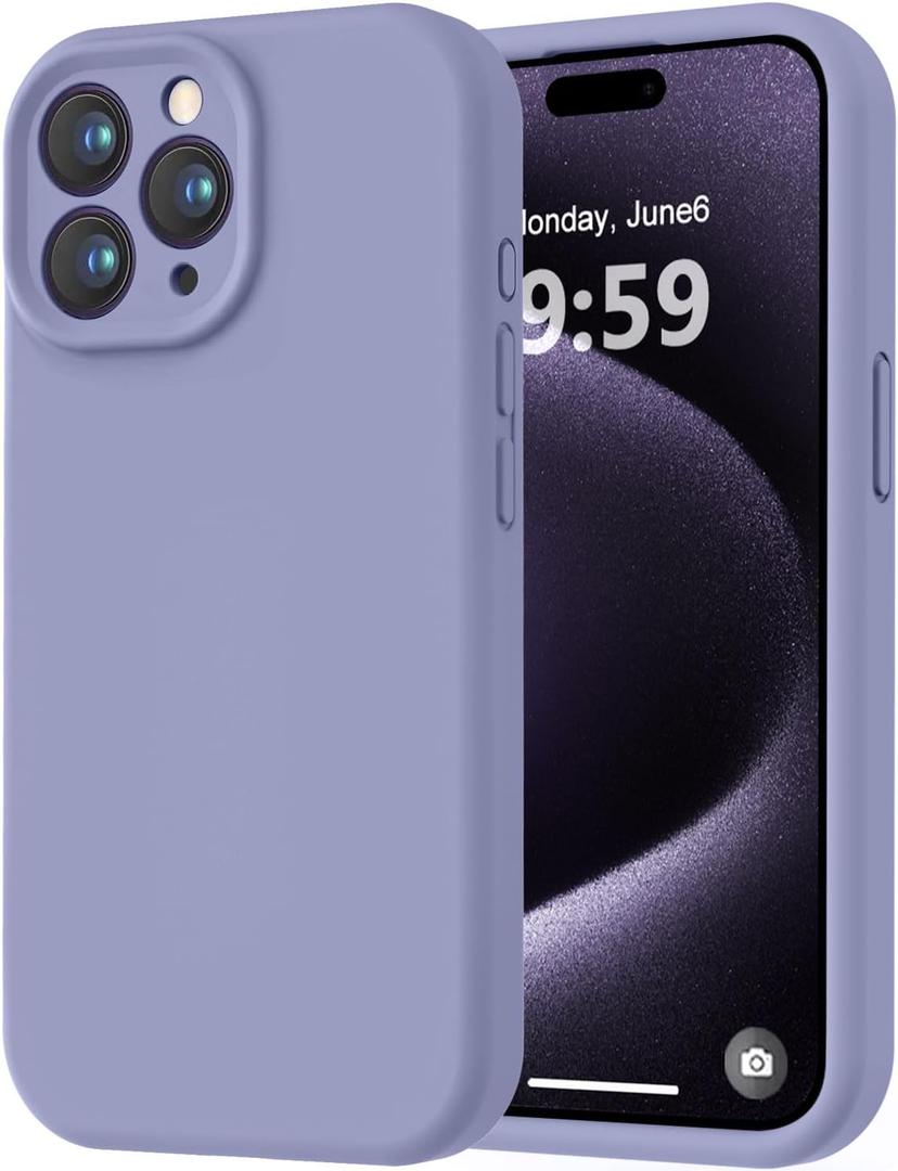 LOVE 3000 Designed for iPhone 15 Pro Max Case, Premium Silicone with [Soft Anti-Scratch Microfiber Lining] Shockproof Protective Phone Case for Men Women Girls 6.7", Lavender Grey