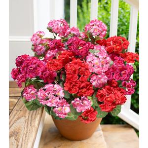Artificial Geraniums Fake Flowers for Outdoors Decoration, 6 Bundles Silk Geraniums Flower UV Resistant Look Real Faux Plants for Front Door Garden Porch Planter Patio Balcony Yard Indoor Home, Mix