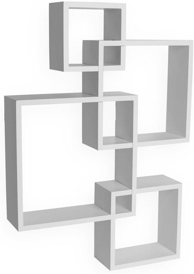 Danya B BR1023WH Decorative Wall Mount Floating Intersecting Cube Accent Wall Shelf - White, 17.75 X 4 X 25.5 Inches