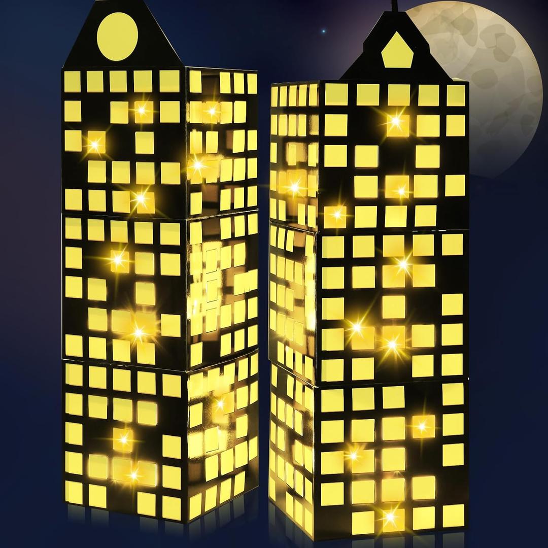 6 Pcs Large Hero Party Favor Boxes with 11 Inch Skyscraper City Gift Large Hero Theme Candy Treat Boxes Skyline Buildings Centerpiece for Birthday Party Decoration Supplies