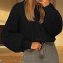 MEROKEETY Womens Fall Cable Knit Sweaters 2025 Long Lantern Sleeve Crewneck Chunky Loose Pullover Tops Winter Clothes (Black, S)