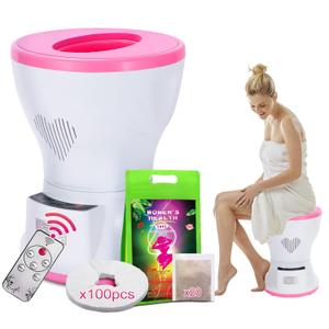 Yoni Steam Kit, Steaming Seat Yoni Steam Pot with Remote Control and Steaming Herbs(20 Bags),100 PCS Disposable Seat Covers, Update Electric V Steam at Home Kit for Women Health