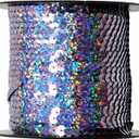 Mandala Craft 6mm Flat Sequin Strip Holographic Pewter Sequins on a Roll - Holographic Pewter Sequin Trim by The Yard - 100 Yds String Metallic Sequin Strand for Crafts Sequin Fringe Sewing (6mm 100 Yards)