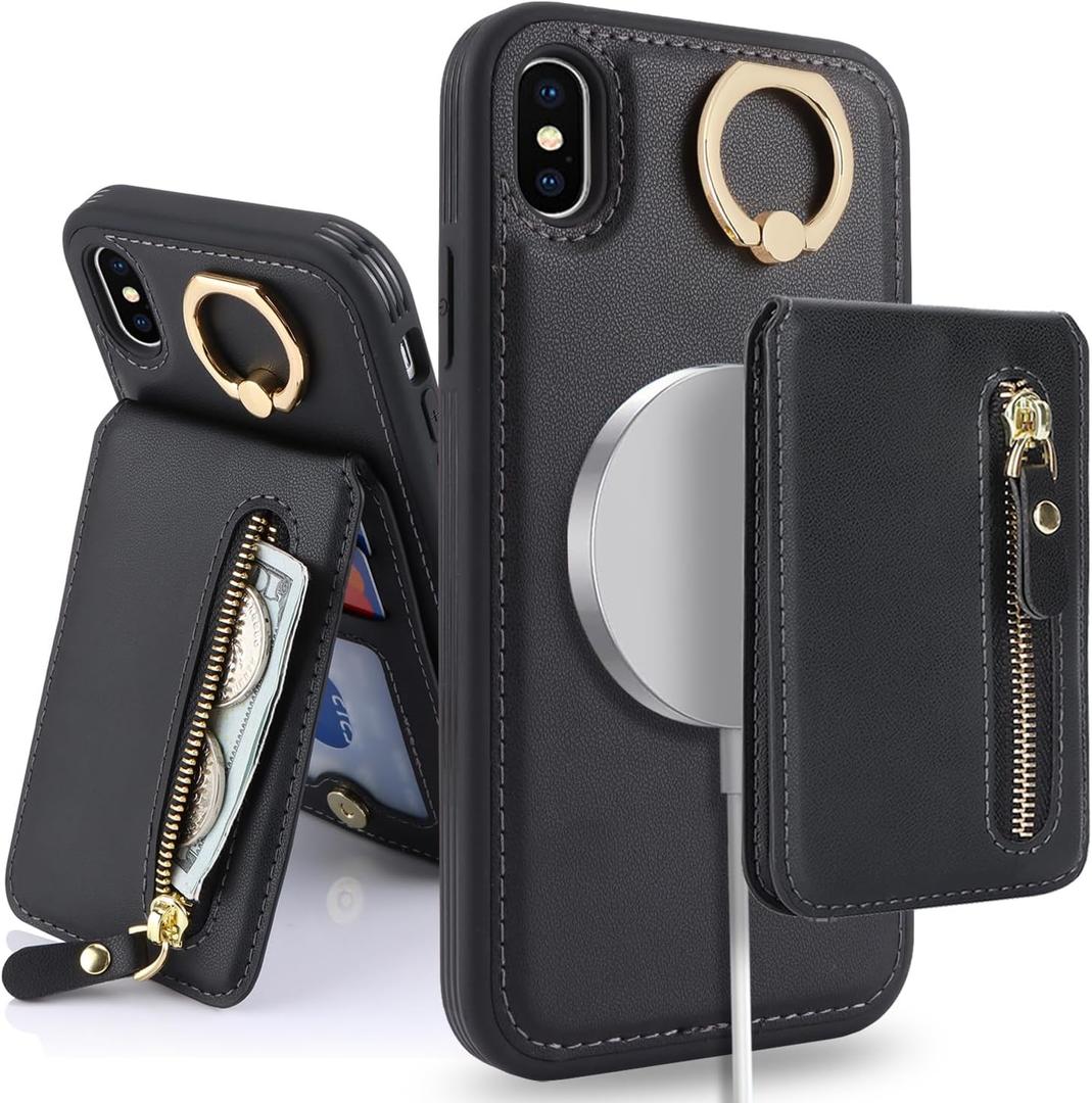 for iPhone Xs MAX Phone case with Card Holder with Compatible magsafe Magnetic, Key Chain PU Leather Flip Kickstand Detachable 2-in-1 Wallet case for AppleXSMAX Women Men-Black