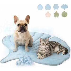 Dog Cooling Mat - Large Leaf Shaped, Washable, Non-Slip, Summer Pad for Dogs and Cats, Lightweight (Small ( 25 lb), Blue)