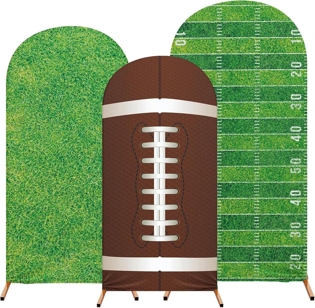 Sport Arch Backdrop Cover Set of 3 Arch Covers Spandex Stretch Backdrop Stand Cover 4ft, 5ft, 6ft for Wedding Birthday Shower Ceremony Decoration(Football Theme)