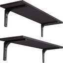 DINZI LVJ Long Wall Shelves, 31.5 Inch Wall Mounted Shelves Set of 2, Easy-to-Install, Floating Storage Ledges with Sturdy Metal Brackets for Living Room, Bathroom, Bedroom, Kitchen, Espresso