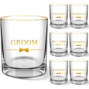 LemonRoad 7 Pcs Groom Groomsmen Gifts Whiskey Glasses Set 10 oz Whiskey Rock Glass Shot Set for Groom Best Man Groomsman Wedding Engagement Proposal Bachelor Party Gift Favors Decorations Accessories