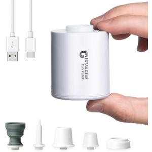 FLEXTAILGEAR Tiny Pump Portable Air Pump, Ultra-Mini with 1300mAh Battery USB Rechargeable to Inflate Deflate for Pool Floats Air Bed / Mattress Swimming Ring Vacuum Storage Bags (White)