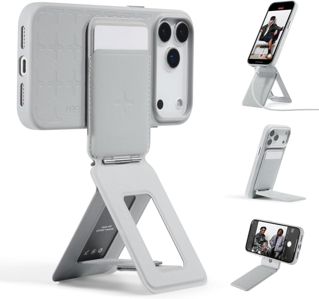 MOFT Phone Tripod Wallet x Tombogo for iPhone, Mulit-Angles, Lightweight & Portable Phone Stand, MOVAS Vegan Leather Phone Wallet, Strong Magnets, NFC Card Holder, Cement (with Card Slot)