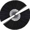 ZESTLASH 2 Pack 13 Inch Clack Popping Line Dancing Fans Boots on The Ground Large Foldable Clacking Hand Fan Make Sound for Dance Rave (Black)
