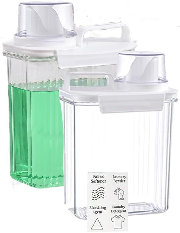 [2 Pack] Laundry Detergent Dispenser for Laundry Room Organization and Storage,2000ml Laundry Soap DispenserLiquid Laundry Detergent Dispenser with 4 Removable Labels, BPA Free & Pet Plastic, Clear