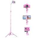 UBeesize 88’’ Flexible Phone Tripod with 14.95’’ Gooseneck, Remote and Phone Holder, Overhead Cell Phone Stand＆Selfie Stick for Video Recording, Compatible with iPhone Android Phone, Camera Pink