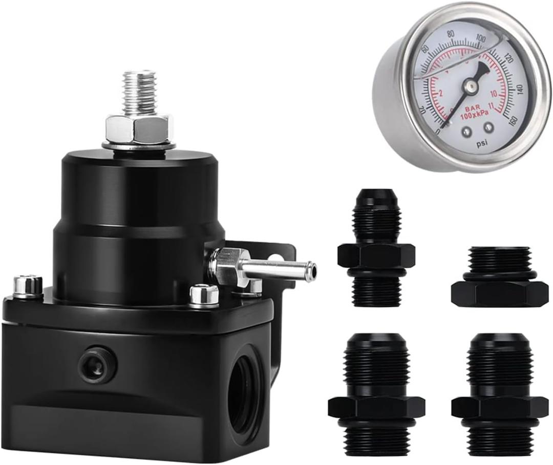 EFI Fuel Pressure Regulator Kit with Bypass Return 0-100psi Pressure Gauge AN6-6AN Fuel Line Hose Fitting Connectors Kit Adjustable Universal Aluminum