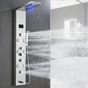 HSYLYPA LED 5-in-1 Shower Panel Tower System,Brushed Grey