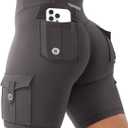 YEOREO CoreFlex Women Workout Biker Shorts with Cargo Pockets Hidden Scrunch High Waisted 8" Inseam Gym Shorts (XX-Large, Dark Grey)