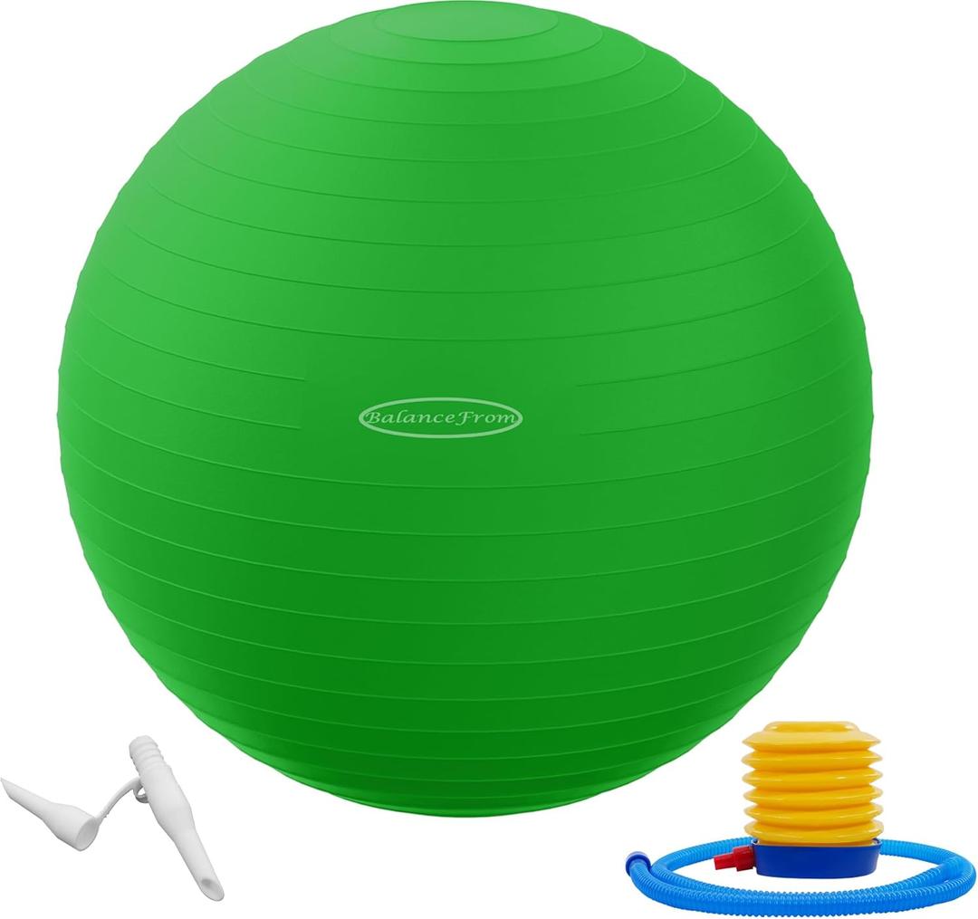 Anti-Burst and Slip Resistant Exercise Ball - Yoga, Fitness, Birthing Ball With Quick Pump, 2,000-Pound Capacity, Multiple Colors and Sizes (Green)