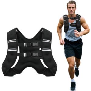 Poudee Weighted Vest, 6lb/8lb/10lb/12lb/16lb/20lb/25lb/30lb Weight Vest for Men Women, Body Weight Vests Adjustable with Reflective Stripe for Strength Training, Running, Workout, Jogging, Walking (Black)