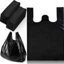 SHENLIU 400 Count Black Plastic Bags with Handles, 24" X 15.7" Large T Shirts Grocery Shopping Bags 35 Mic Thick and Heavy Duty for Home Stores Supermarkets Grocery Stores And Other Small Businesses