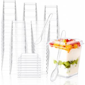 100 Pack 5 oz Plastic Dessert Cups With Lids and Spoons, Yogurt Parfait Appetizer Cups for Party, Mini Dessert Shooters for Pudding and Fruit