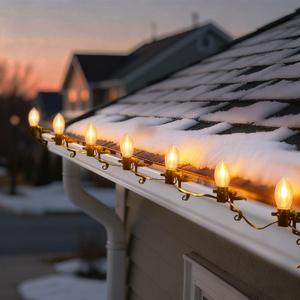 C9 LED Outdoor Christmas Lights,C9 String Lights with Quick Clips,for Xmas House Roof Gutter,Plug in & Connectable,50FT 50 Light,Warm White