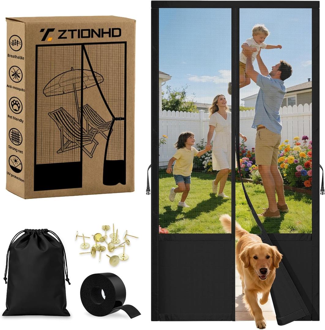 Magnetic Screen Door Fits 36x80 Inch Front Doors Heavy Duty Fiberglass Mesh,36 Magnets Auto Close,No Tools Installation,Keeps Bugs Out Lets Breeze in,Pet Kid Friendly with Storage Bag