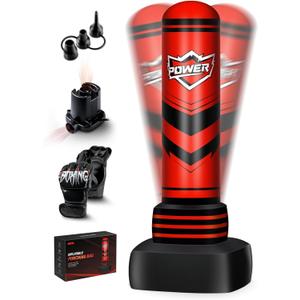 Freestanding Punching Bag for Adults Teens, 70'' Heavy Boxing Bag with Gloves and Pump, Women Men Stand Kickboxing Bags, Upgraded Big Base Boxing Equipment Set for Training MMA Fitness Home Gym (Red)